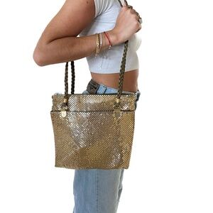 Vintage Gold Mesh Bag with Braided Rope Handle.